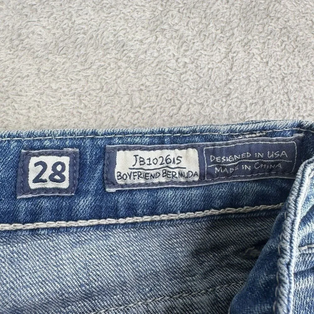 Miss Me Boyfriend Bermuda Shorts Womens 28 Blue Denim Whiskering Thick Stitch